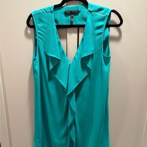 BCBGMaxAzria Turquoise Sleeveless Ruffle Blouse